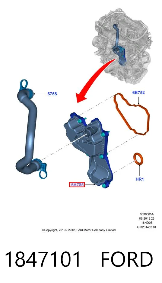 1847101 Ford Válvula PCV de ventilação dos gases de cárter