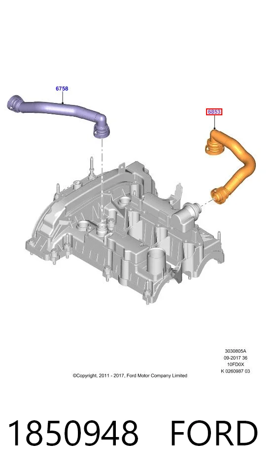 Cano derivado de ventilação de cárter (de separador de óleo) para Ford Focus III CB8