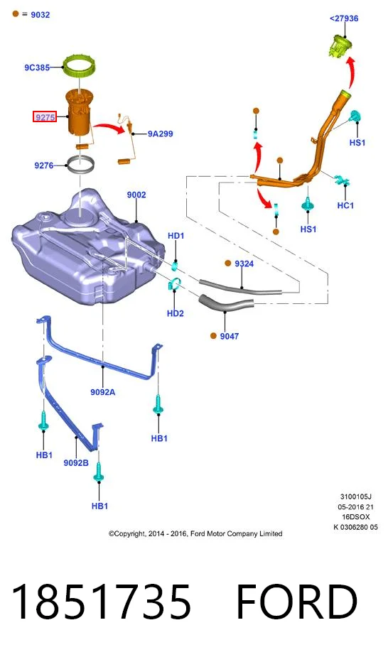 Sensor do nível de combustível no tanque Ford Focus III CB8 ao melhor preço