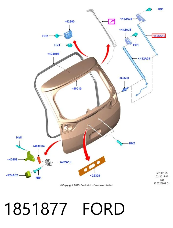 Amortecedor de tampa de porta-malas (de 3ª/5ª porta traseira) Ford C-Max  CB7 ao melhor preço