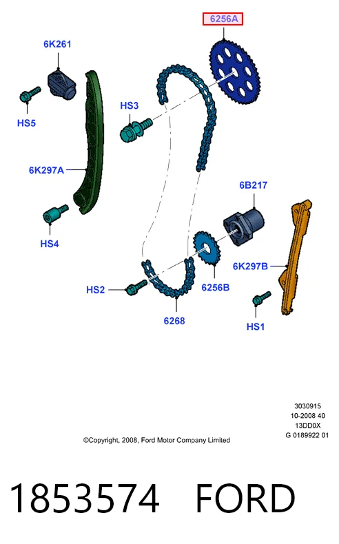 Engrenagem de cadeia da roda dentada da árvore distribuidora de motor Opel Corsa C F08, F68