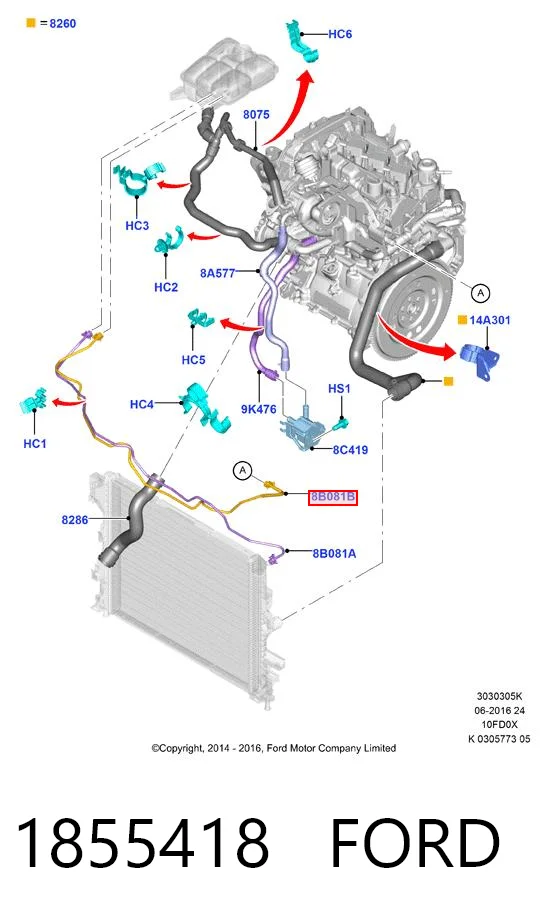 1855418 Ford Mangueira (cano derivado) do sistema de esfriamento
