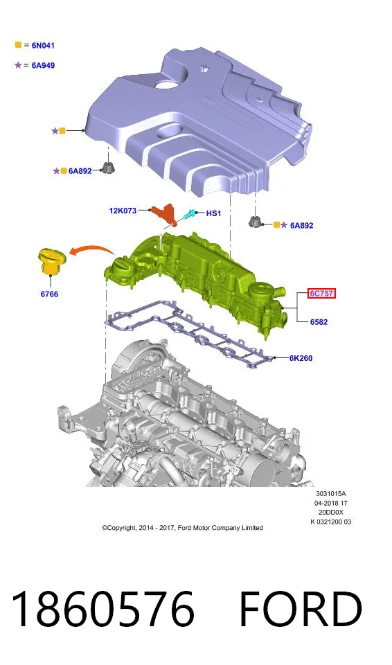 1860576 Ford Tampa de válvulas