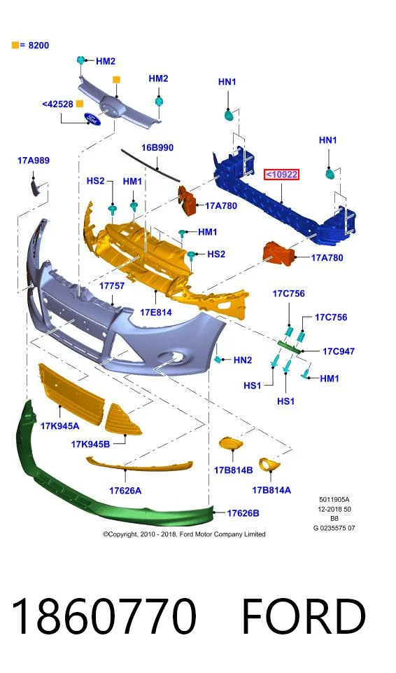  Reforçador do pára-choque dianteiro Ford Focus III hatchback (CB8) (2010 - 2020) III