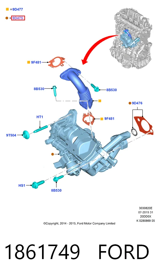 1861749 Ford Válvula EGR de recirculação dos gases