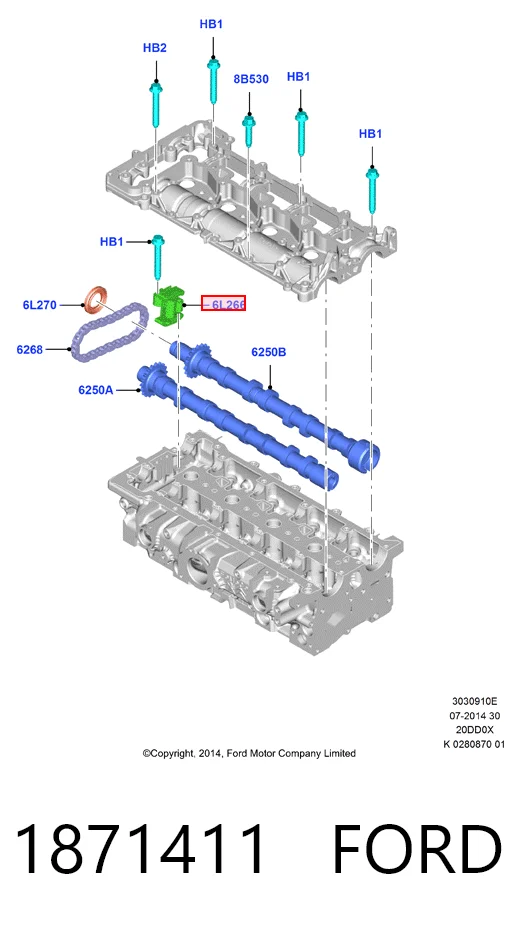 Reguladora de tensão da cadeia do mecanismo de distribuição de gás para Peugeot 607  9D, 9U