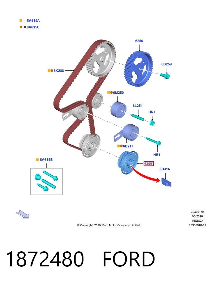 1872480 Ford Engrenagem de cadeia da roda dentada de acionamento de cambota de motor