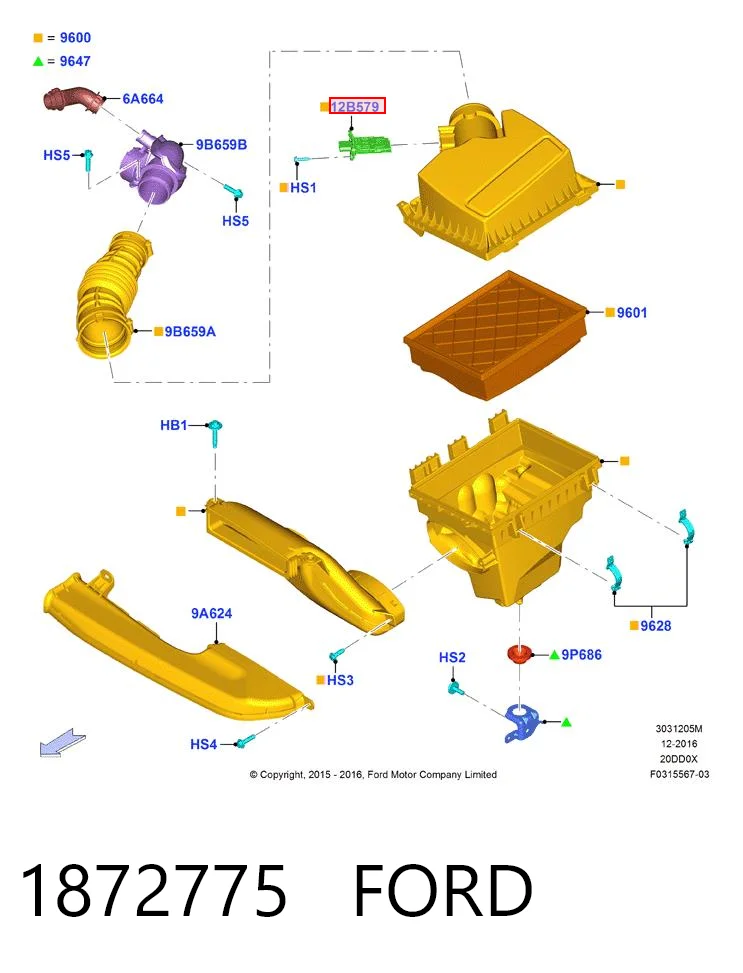 1872775 Ford Sensor de fluxo (consumo) de ar, medidor de consumo M.A.F. - (Mass Airflow)