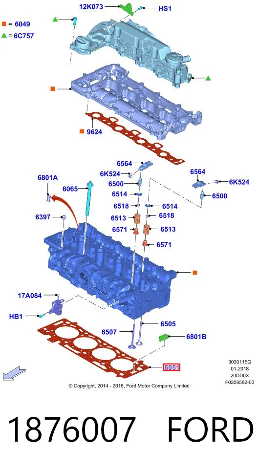 9841823780 Peugeot/Citroen Vedante de cabeça de motor (CBC)