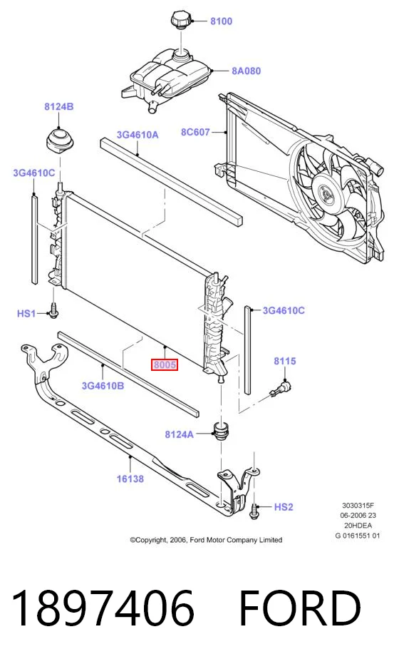 1897406 Ford Radiador de esfriamento de motor