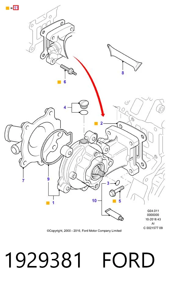 1929381 Ford Bomba de água (bomba) de esfriamento, montada com caixa