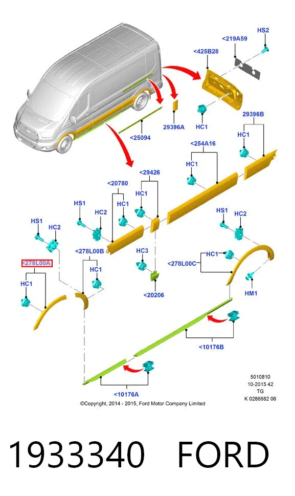 Expansor (placa sobreposta) de arco do pára-lama dianteiro esquerdo Ford 1933340 preço, a partir de 46,97 USD