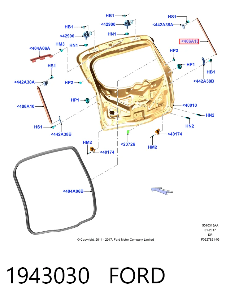 Amortecedor de tampa de porta-malas (de 3ª/5ª porta traseira) para Ford Galaxy III CK