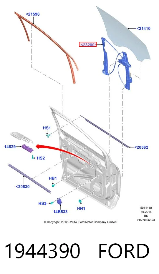  Mecanismo de acionamento de vidro da porta dianteira direita Ford Kuga II SUV (CBS) (2012 - 2019) II