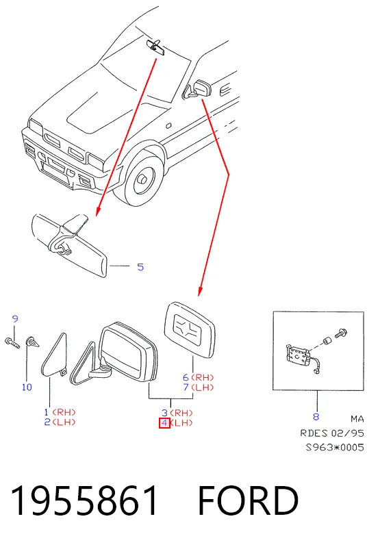 Espelho de retrovisão esquerdo Ford Maverick  UDS, UNS