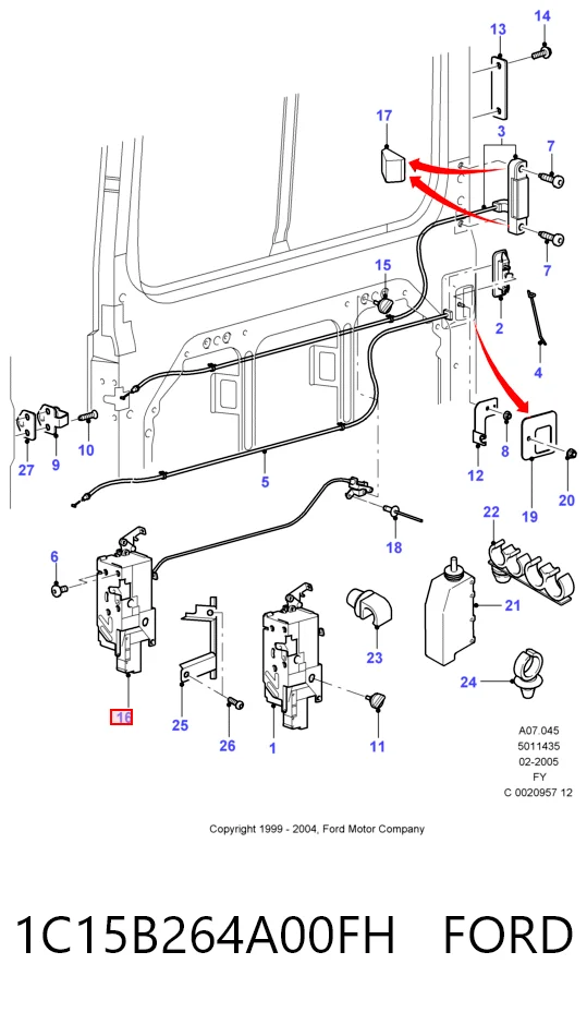 1C15B264A00FH Ford Fecho da porta lateral deslizante direita