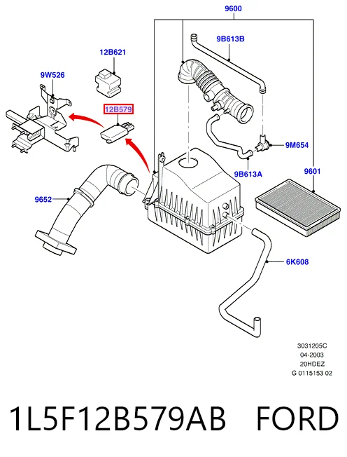 1L5F12B579AB Ford Sensor de fluxo (consumo) de ar, medidor de consumo M.A.F. - (Mass Airflow)
