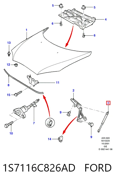 1S7116C826AD Ford Amortecedor da capota