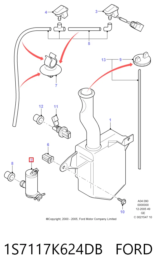 1S7117K624DB Ford Bomba de motor de fluido para lavador de vidro dianteiro