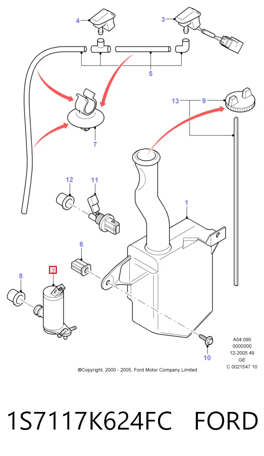 1S7117K624FC Ford Bomba de motor de fluido para lavador de vidro dianteiro/traseiro