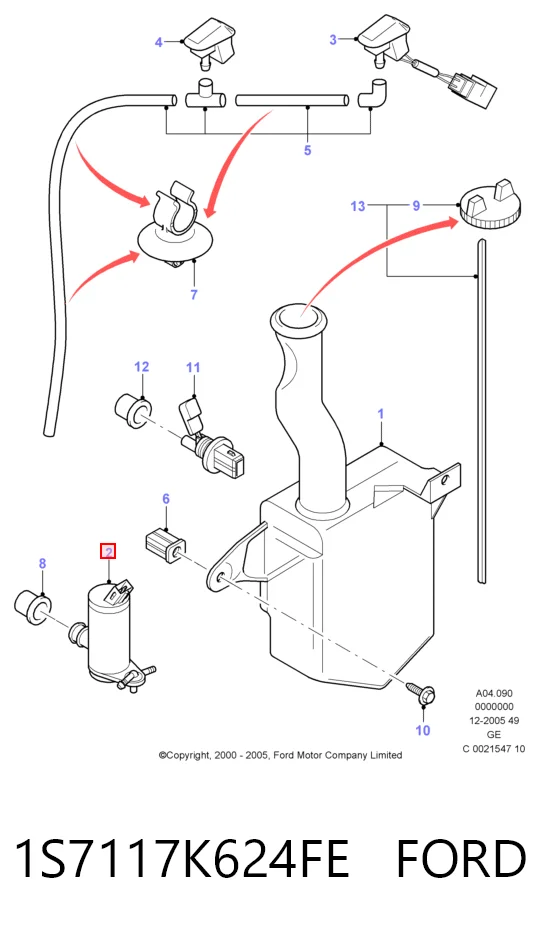 1S7117K624FE Ford Bomba de motor de fluido para lavador de vidro dianteiro/traseiro