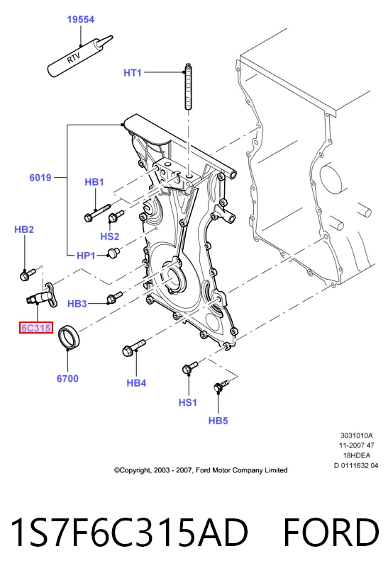 1S7F6C315AD Ford Sensor de posição (de revoluções) de cambota