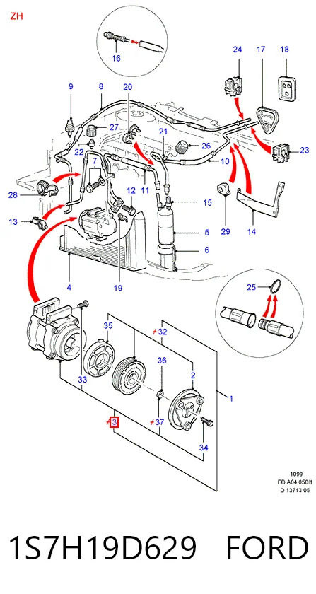 1S7H19D629 Ford Compressor de aparelho de ar condicionado