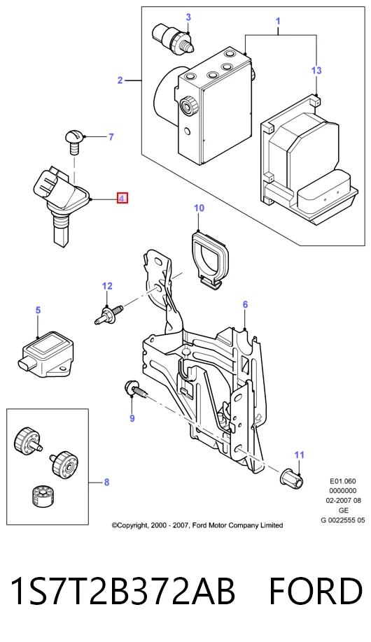 1S7T2B372AB Ford Sensor dianteiro de ABS