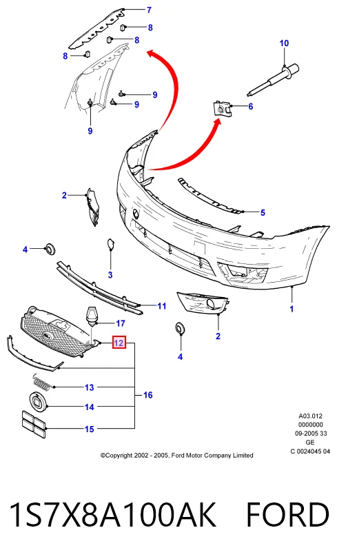  Grelha do radiador Ford Mondeo III sedan (B4Y) (2000 - 2007) III