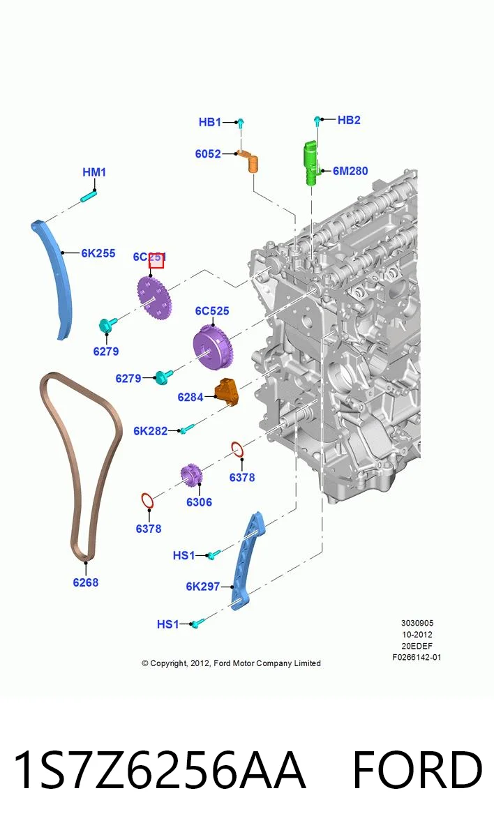 1S7Z6256AA Ford Engrenagem de cadeia da roda dentada da árvore distribuidora de motor