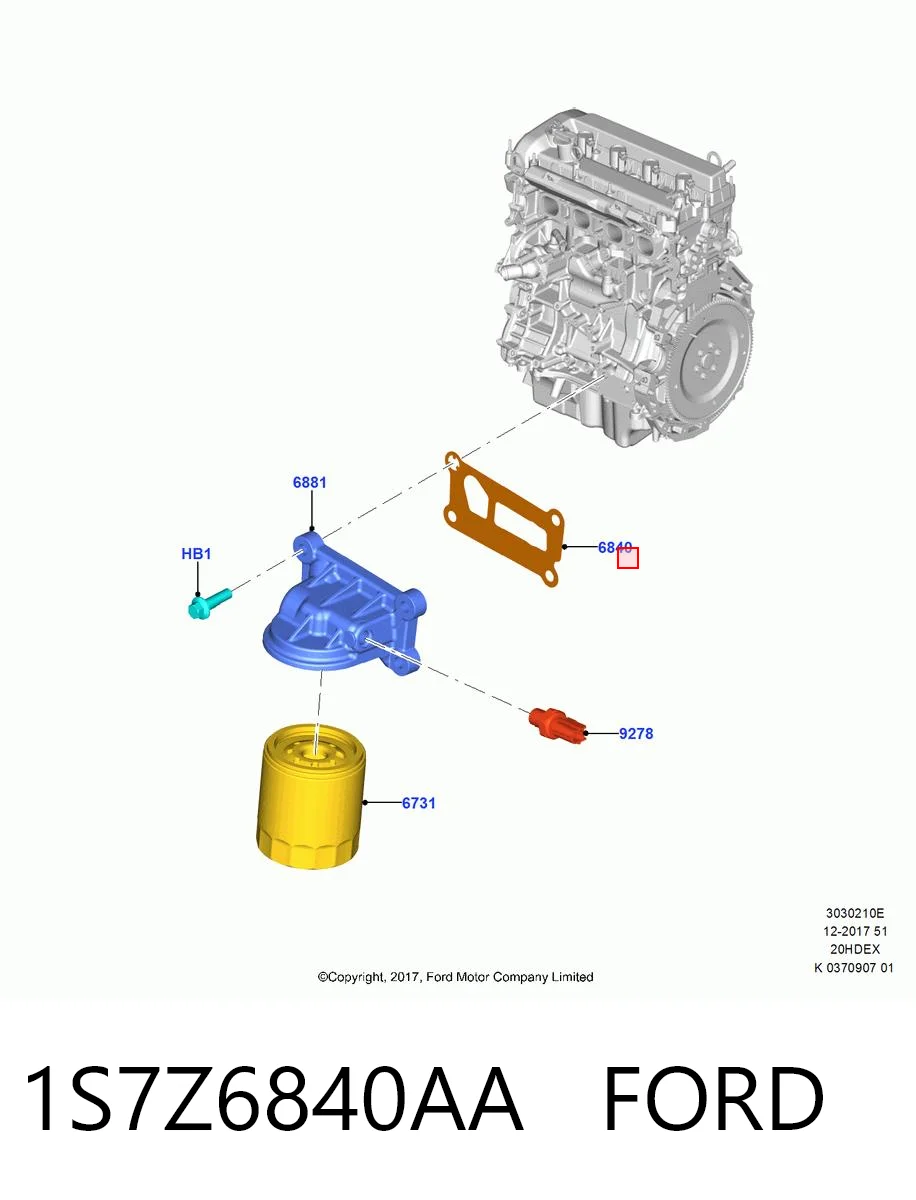 1S7Z6840AA Ford Vedante de adaptador do filtro de óleo