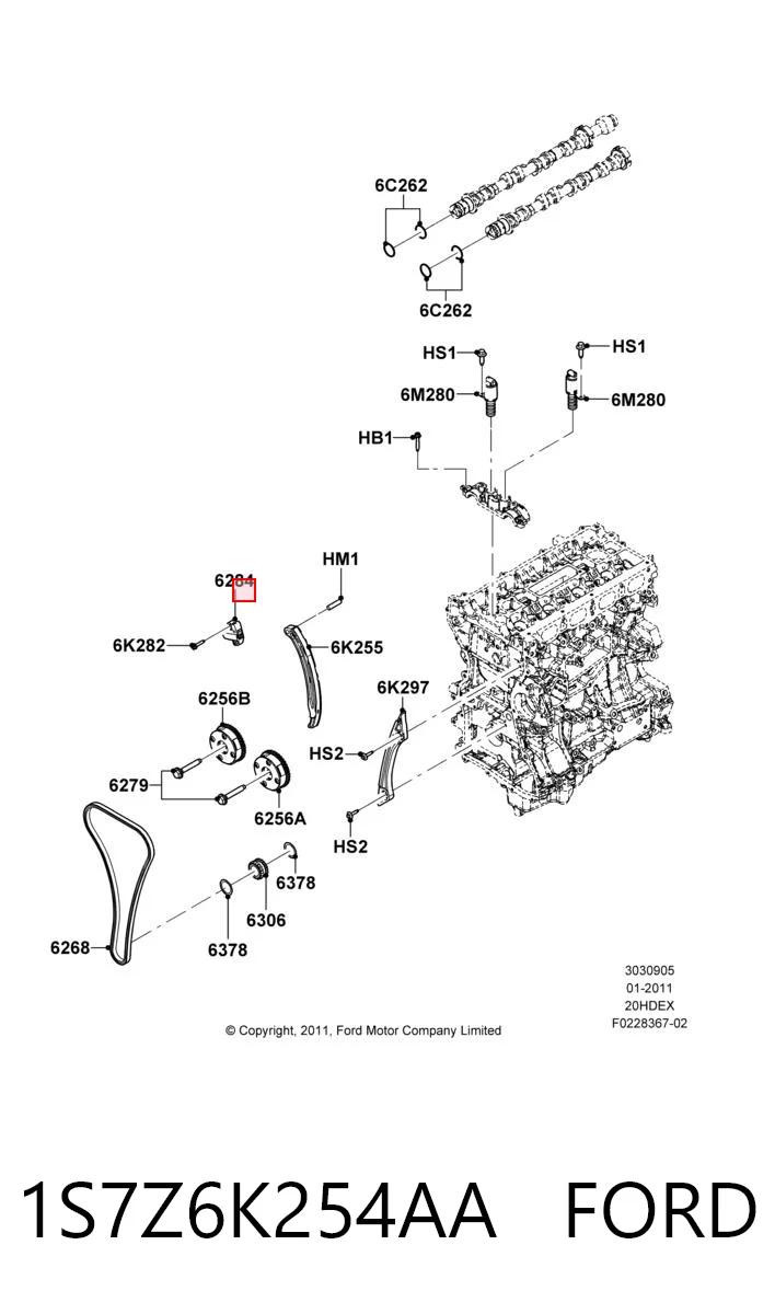 1S7Z6K254AA Ford Reguladora de tensão da cadeia do mecanismo de distribuição de gás