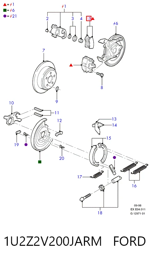  Sapatas do freio traseiras de disco Ford Explorer SUV (U2) (1994 - 2002) 