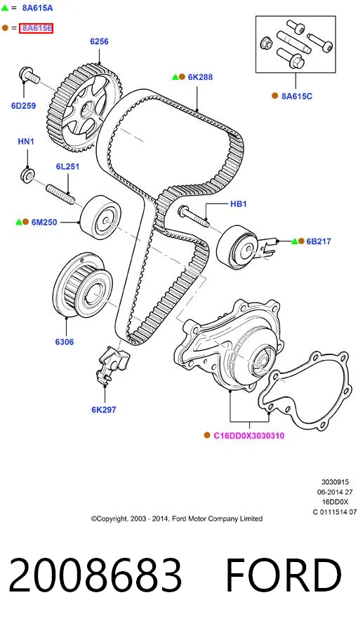 2008683 Ford Correia do mecanismo de distribuição de gás, kit