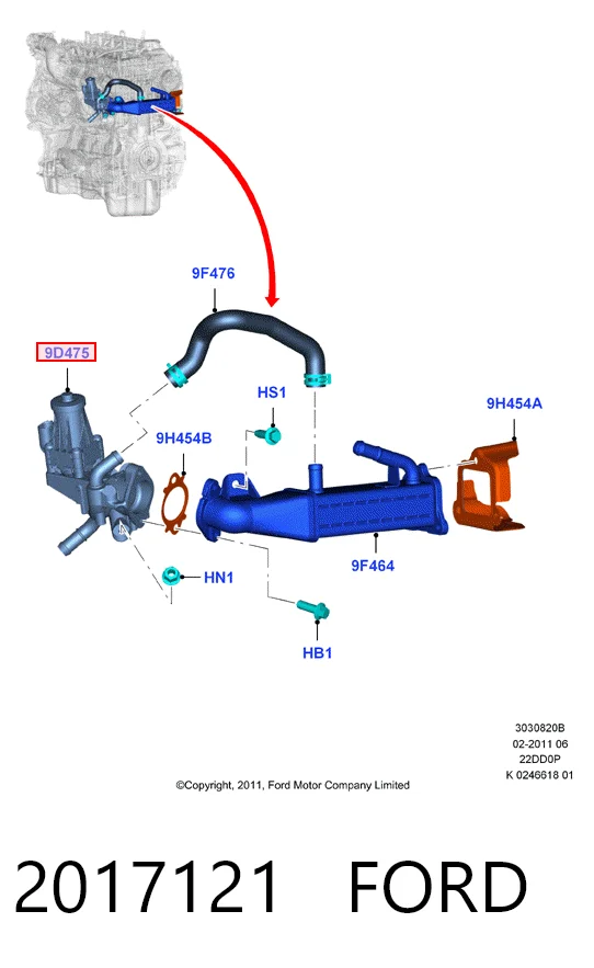 2017121 Ford Válvula EGR de recirculação dos gases