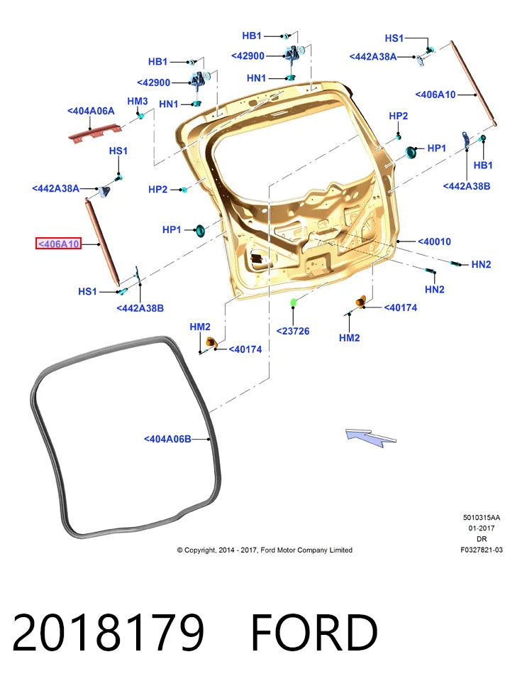 Amortecedor de tampa de porta-malas (de 3ª/5ª porta traseira) Ford Galaxy III CK