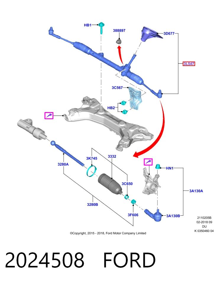 Cremalheira da direção Ford Ka  UK, FK