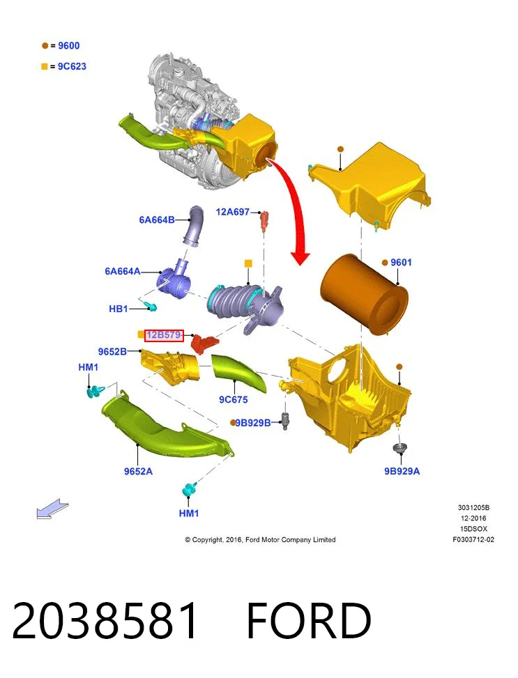 2038581 Ford Sensor de fluxo (consumo) de ar, medidor de consumo M.A.F. - (Mass Airflow)
