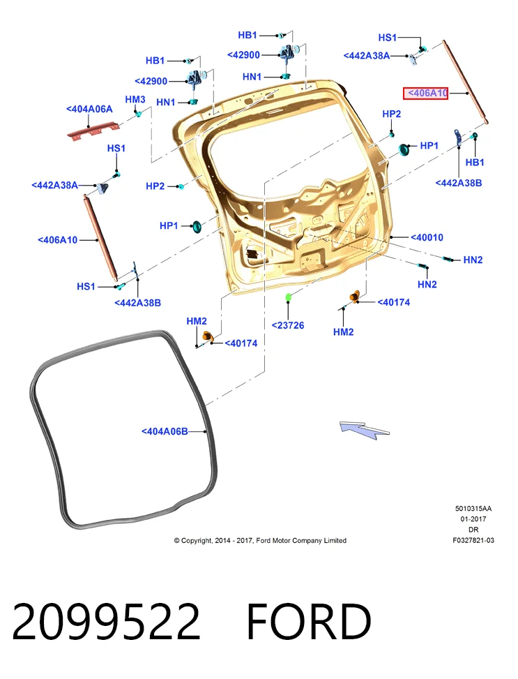  Amortecedor de tampa de porta-malas (de 3ª/5ª porta traseira) Ford Galaxy III monovolume (CK) (2015 - 2026) III
