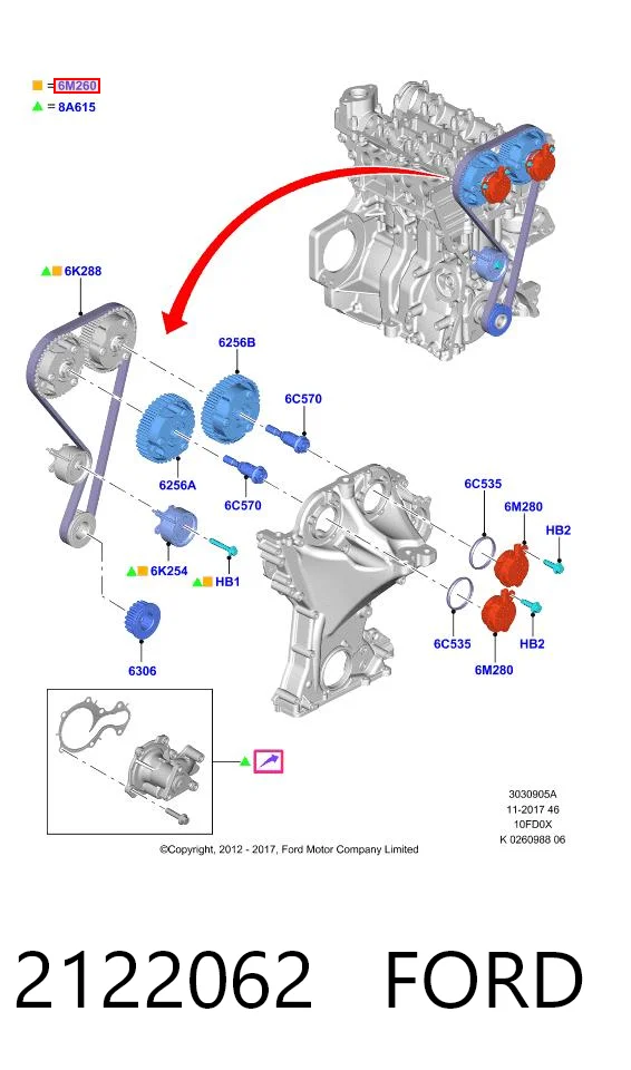 2122062 Ford Correia do mecanismo de distribuição de gás, kit