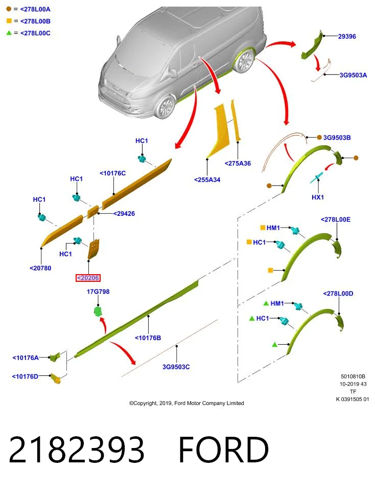 2182393 Ford Moldura da porta dianteira esquerda