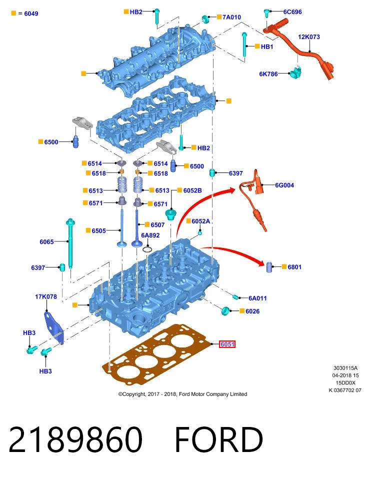 2189860 Ford Vedante de cabeça de motor (CBC)