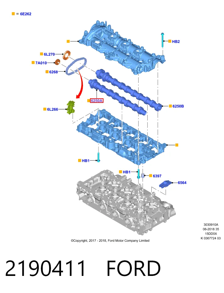 Árvore distribuidora de motor para Ford Kuga III DFK