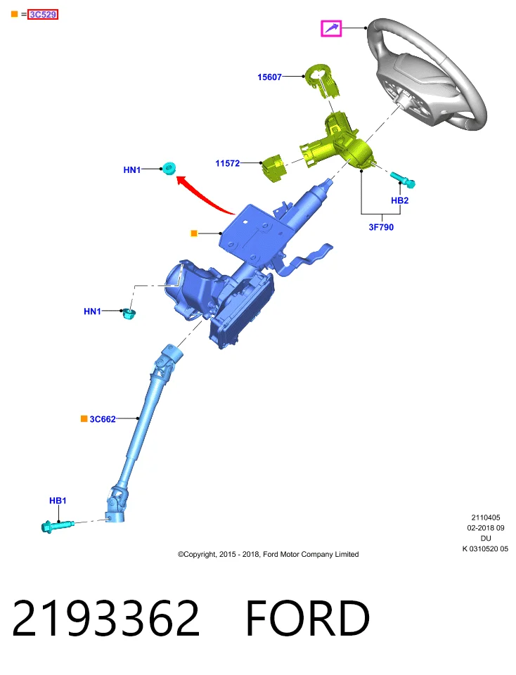 Coluna da direção para Ford Ka  UK, FK
