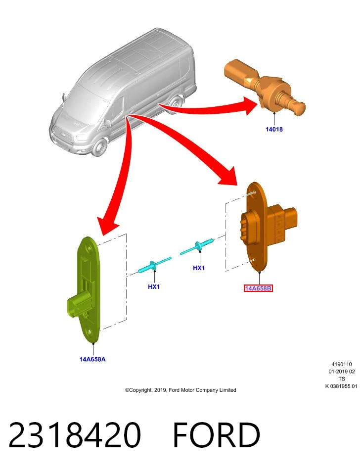 2318420 Ford Sensor de fechamento de portas (interruptor de fim de carreira), na porta deslizante