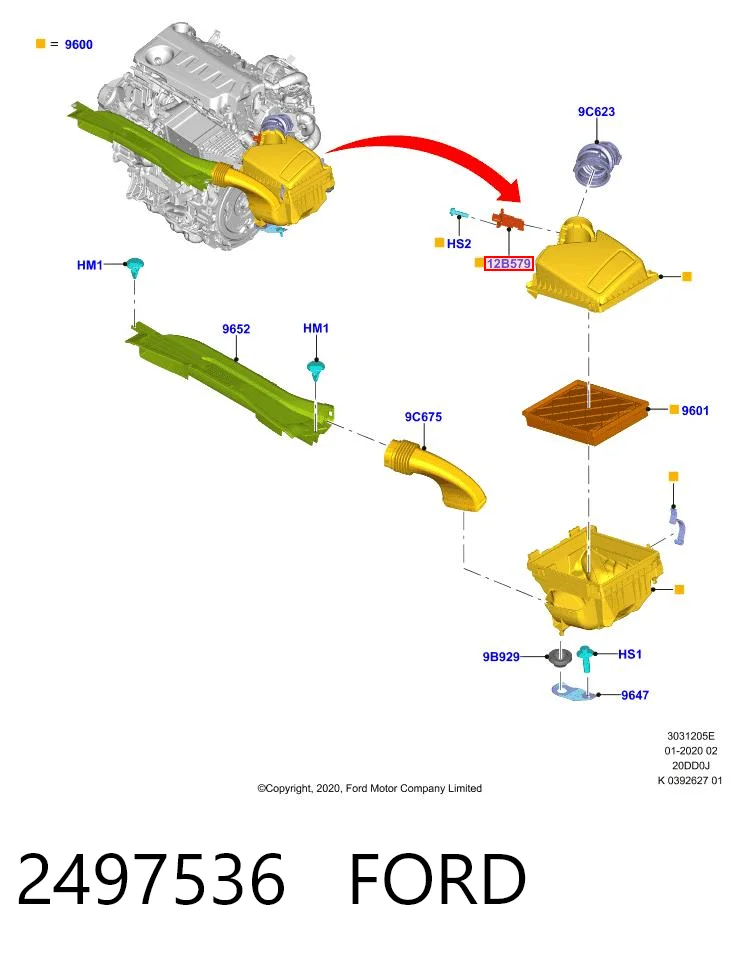 2497536 Ford Sensor de fluxo (consumo) de ar, medidor de consumo M.A.F. - (Mass Airflow)