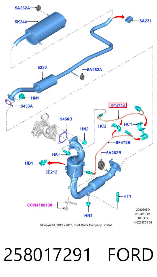 258017291 Ford Sonda lambda, sensor de oxigênio até o catalisador