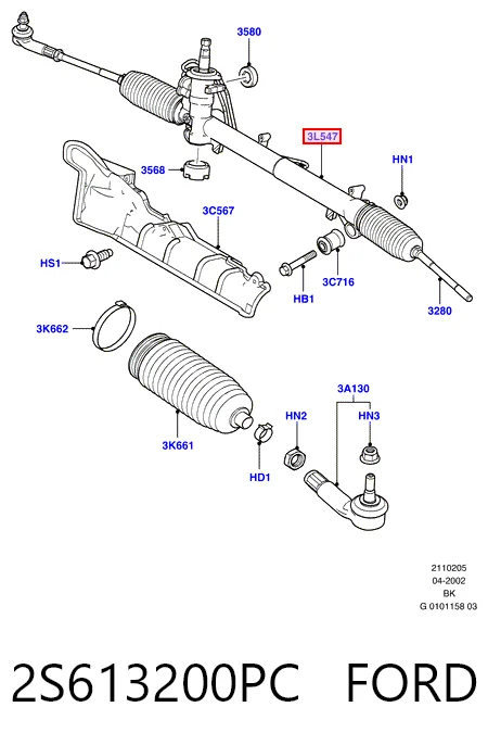 2S613200PC Ford Cremalheira da direção