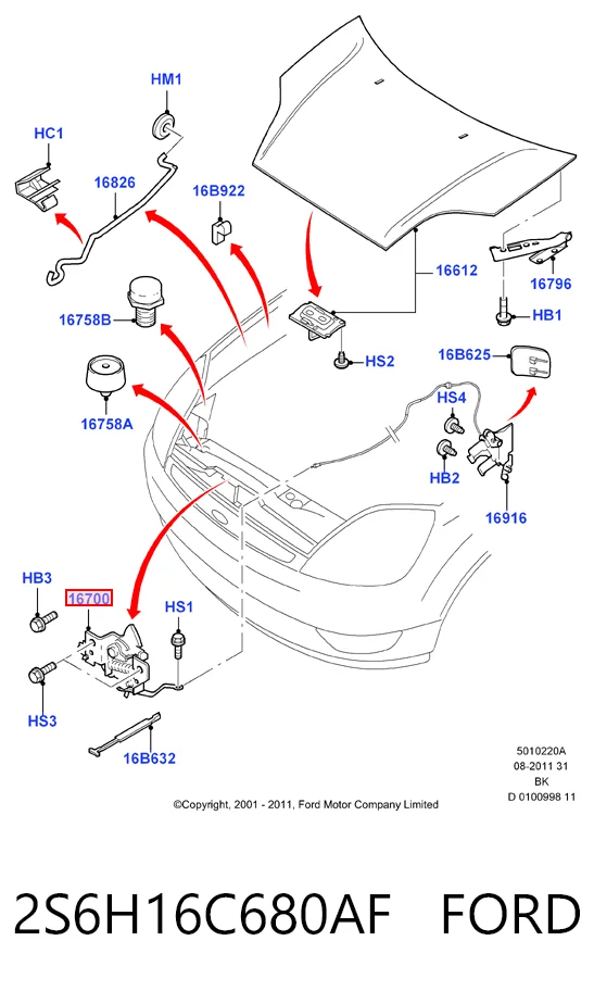 2S6H16C680AF Ford Fecho da capota