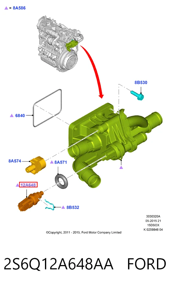 2S6Q12A648AA Ford Sensor de temperatura do fluido de esfriamento